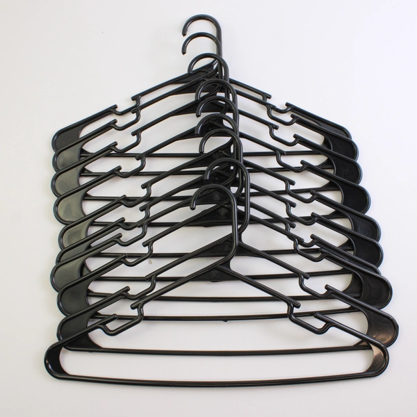 Lot of 10 Black Unbranded Notched Clothes Hangers Plastic Tubular