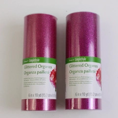 Lot of 2 FloraCraft Fuchsia Glittered Organza 10 Yard Rolls