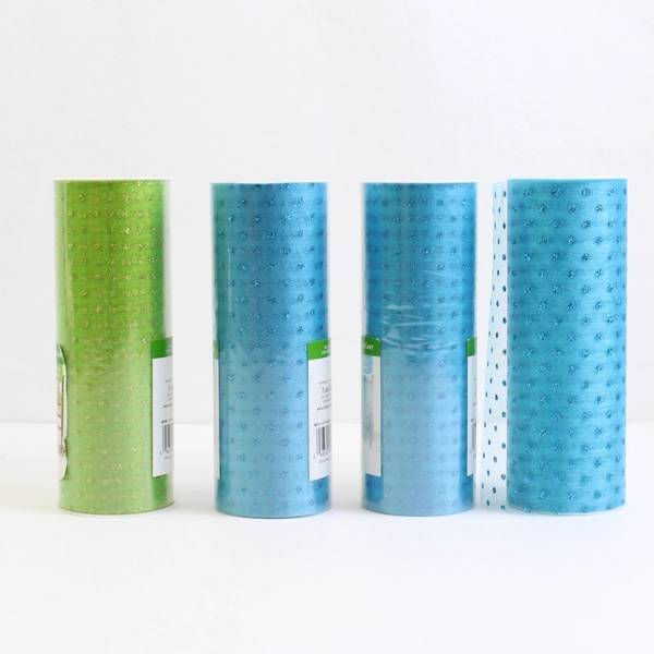 Lot of 4 FloraCraft Green and Blue Glittered Organza 10 Yard Rolls