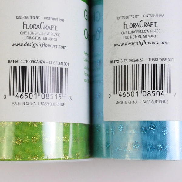 Lot of 4 FloraCraft Green and Blue Glittered Organza 10 Yard Rolls
