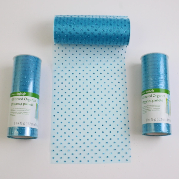 Lot of 4 FloraCraft Green and Blue Glittered Organza 10 Yard Rolls