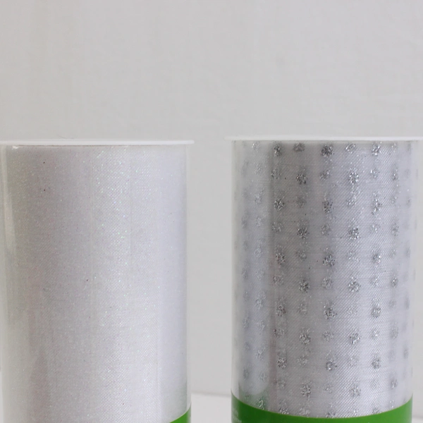 Lot of 5 FloraCraft White and Red Glittered Organza 10 Yard Rolls