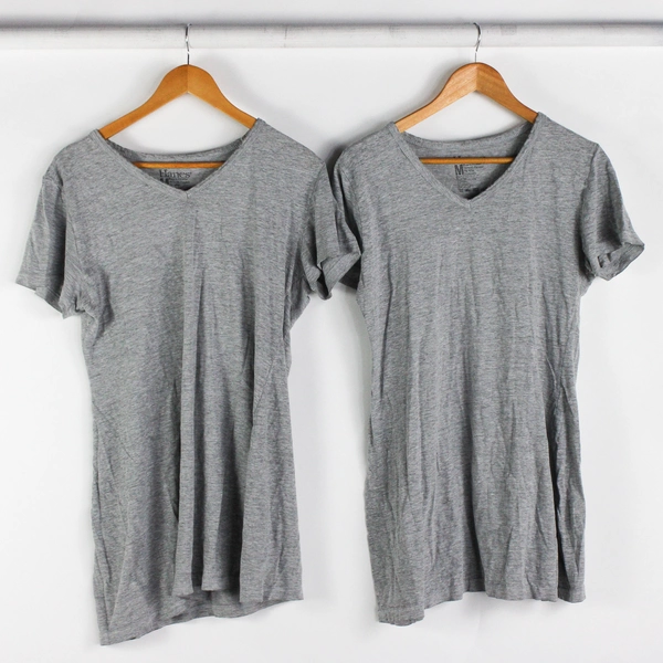 Lot of 2 Hanes Gray V-Neck Sleepshirt Women's Size Medium Flawed