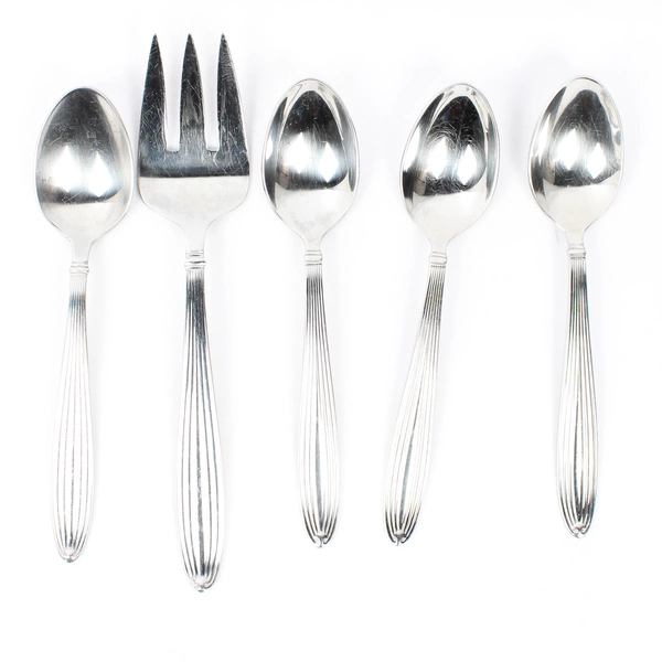 Lot Of 5 Reed & Barton Jubilee (Stainless) Flatware 4 Soup Spoons 1 Serving Fork