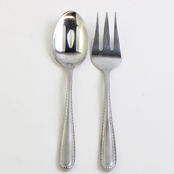 Lot Of 2 Artisanware Silver Savannah Flatware Slotted Serving Spoon & Fork