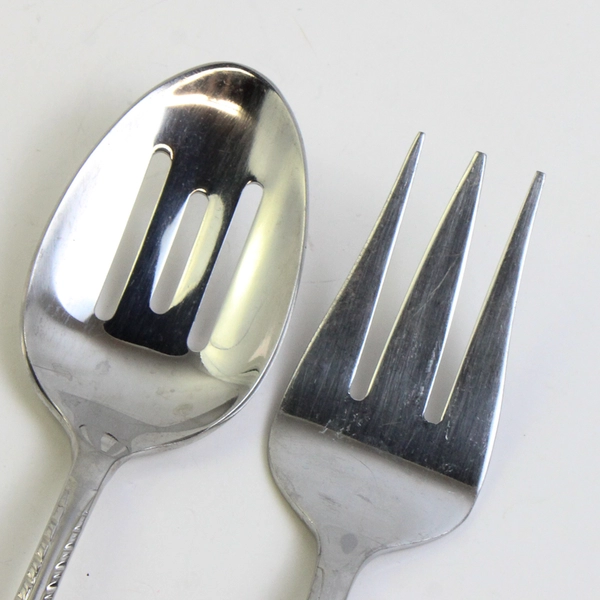 Lot Of 2 Artisanware Silver Savannah Flatware Slotted Serving Spoon & Fork