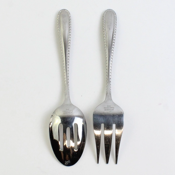 Lot Of 2 Artisanware Silver Savannah Flatware Slotted Serving Spoon & Fork