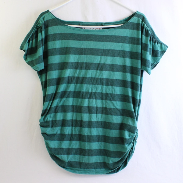 Aventura Green Striped Short-Sleeve Ruched T-Shirt Women's Size Medium