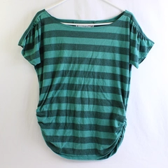 Aventura Green Striped Short-Sleeve Ruched T-Shirt Women's Size Medium
