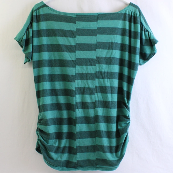 Aventura Green Striped Short-Sleeve Ruched T-Shirt Women's Size Medium