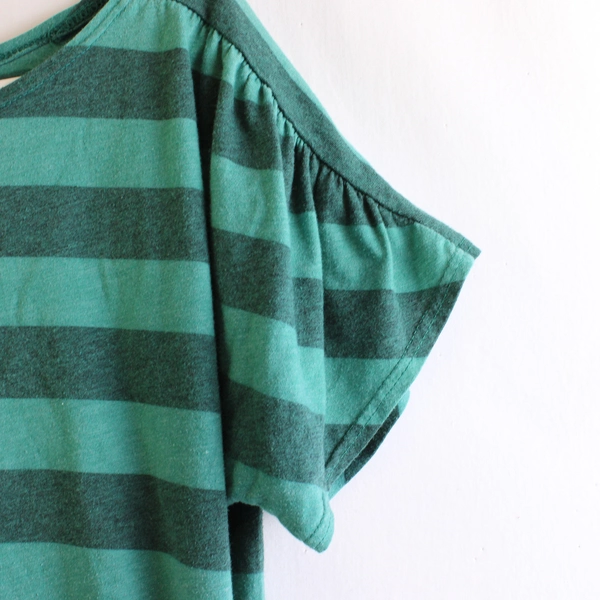 Aventura Green Striped Short-Sleeve Ruched T-Shirt Women's Size Medium