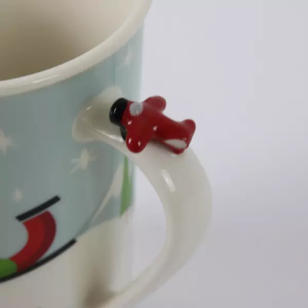 2011 Starbucks Winter Scene Mug Cup Red Airplane Handle Ice Skating Sled Flawed