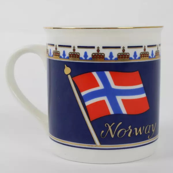 Norwegian Flag Norge Souvenir Coffee Mug with Gilded Rim Verdal