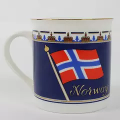 Norwegian Flag Norge Souvenir Coffee Mug with Gilded Rim Verdal