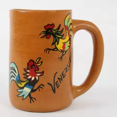 Venezuela Hand Painted Rooster Design Decorative Clay Mug 4.5" Tall