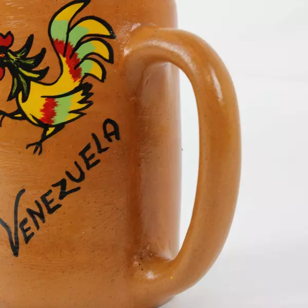 Venezuela Hand Painted Rooster Design Decorative Clay Mug 4.5" Tall