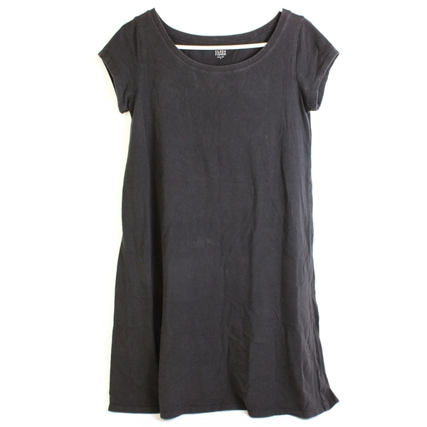 Eileen Fisher Solid Black Cap Sleeve T-Shirt Dress Women's Small