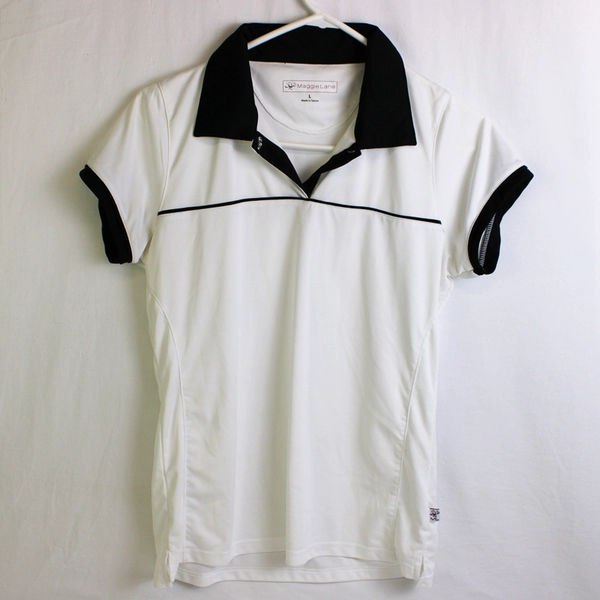 Maggie Lane Black and White Polo Shirt Women's Size Large