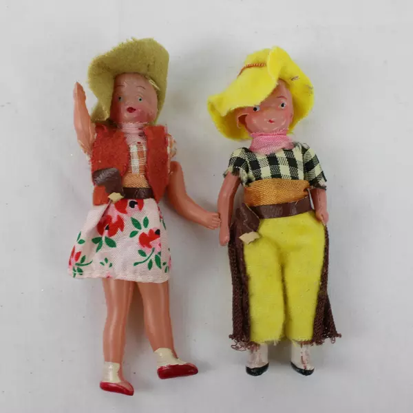 Vintage 1930s-50s Celluloid Doll Set Made in Japan Flawed Plastic Toy Collectors