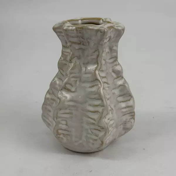 47th and Main Art Deco Vase White Star Pattern Lip 4.25 Inch