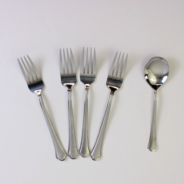 Lot Of 5 Pfaltzgraff Capri Frost Stainless Flatware Salad Forks Sugar Spoon