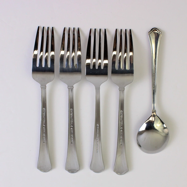 Lot Of 5 Pfaltzgraff Capri Frost Stainless Flatware Salad Forks Sugar Spoon