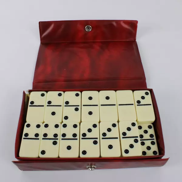 Vintage Cardinal 55-Piece Double Nine Dominoes Set Red Vinyl Case