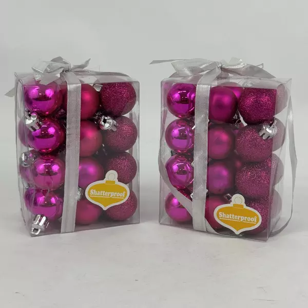 2 Packages Of 24 Jo-Ann Stores Magenta Miniature 1 Inch Ball Ornaments NIP