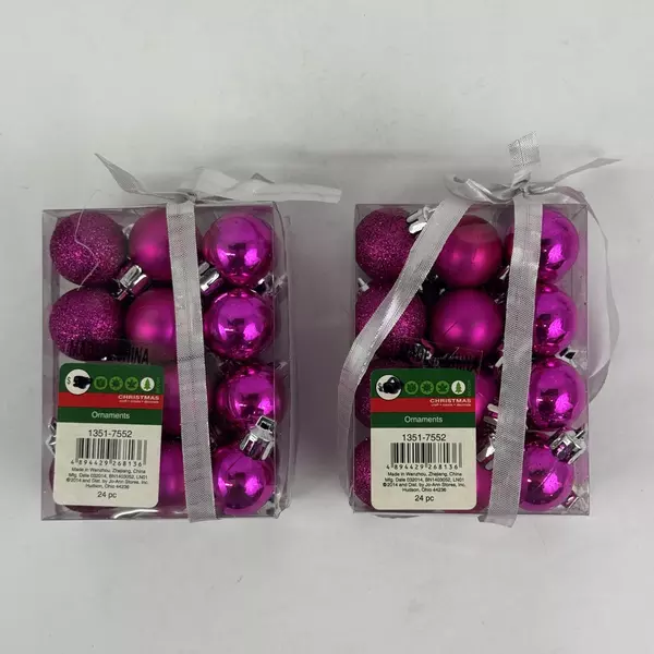 2 Packages Of 24 Jo-Ann Stores Magenta Miniature 1 Inch Ball Ornaments NIP