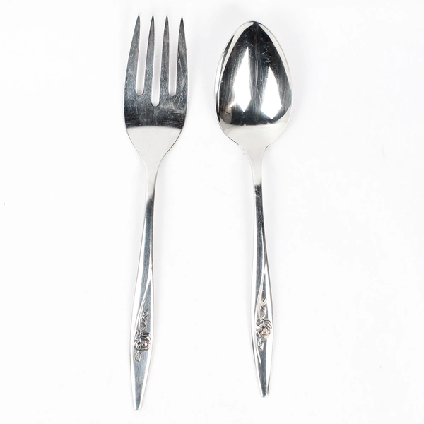 Lot Of 2 Oneida Silver Lasting Rose (Stainless) Flatware Serving Spoon & Fork
