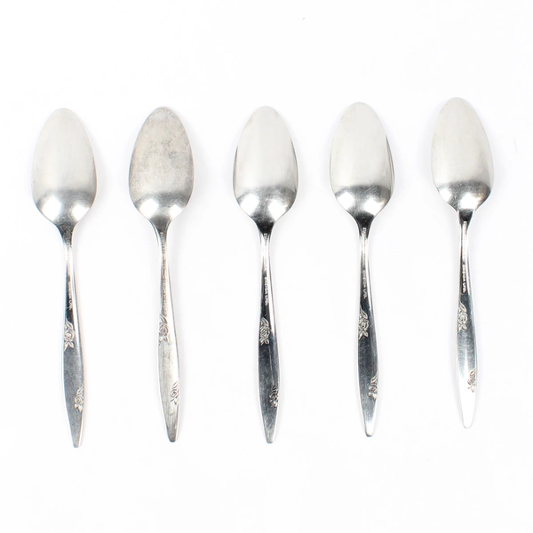 Lot Of 5 Oneida Silver Rose Duet (Stainless) Flatware Teaspoons