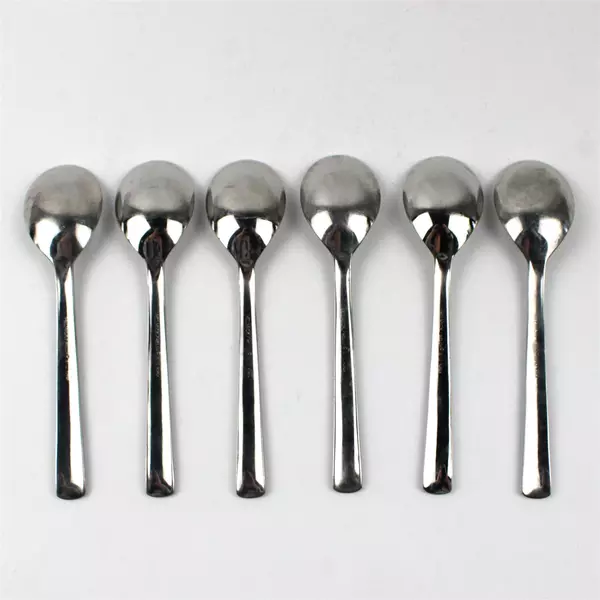 Set of 6 Ginkgo Merit Helmick Welch 18/10 Stainless Steel Soup Spoons 7"
