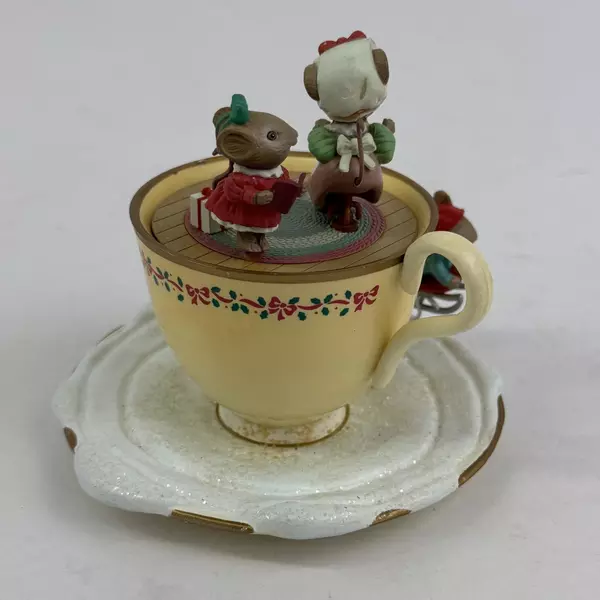 Enesco M. Gilmore Designs Winter Wonderland Teacup Music Box W/ Mice for Repair