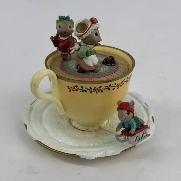 Enesco M. Gilmore Designs Winter Wonderland Teacup Music Box W/ Mice for Repair