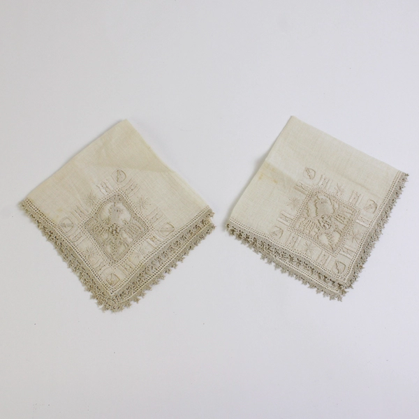 Set of 2 Vintage Cutwork Cocktail Napkins 10" x 10" FLAWED