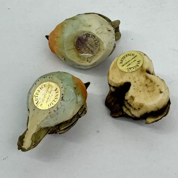 Three 1980s Artefice Ottanta Hand Painted Bird Figurines Signed D. Esposito