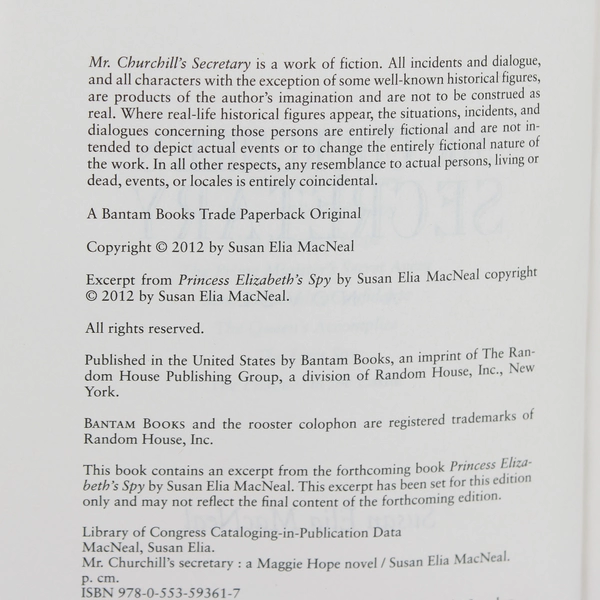 Mr. Churchill's Secretary by Susan Elia MacNeal 2012 Paperback