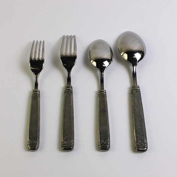 Set of 4 Valpeltro Falaride Hollow Handles Pewter Made in Italy Fork Spoon