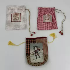 Lot of 4 Cloth Fabric Reusable Handmade Christmas Gift Bags Drawstring Closure