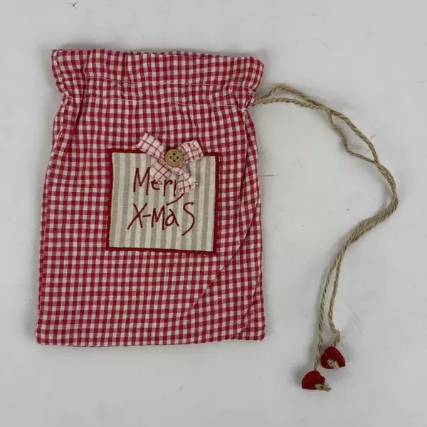 Lot of 4 Cloth Fabric Reusable Handmade Christmas Gift Bags Drawstring Closure