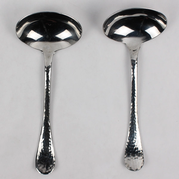 Lot Of 2 Ginkgo Lafayette (Stainless) Flatware Solid Gravy Ladles 7.25" Long