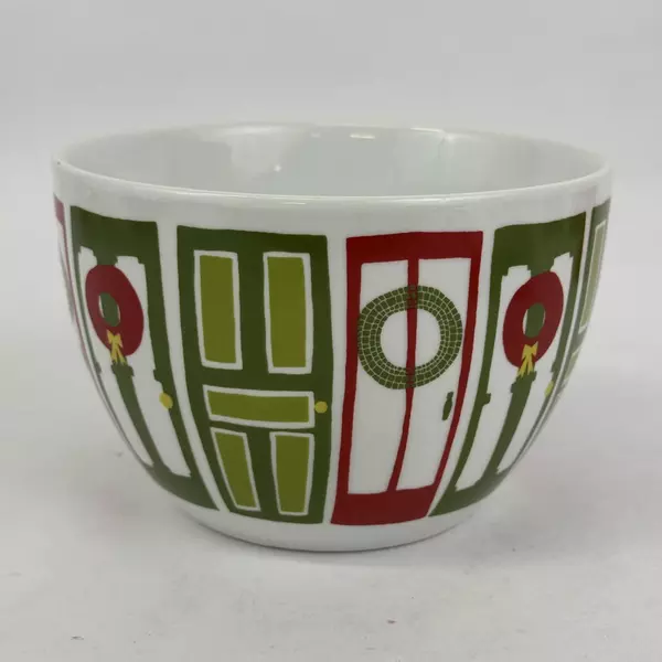 Crate & Barrel Julie Rothman 6" Holiday Serving Bowl Christmas Yule Town Doors