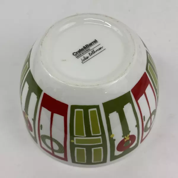 Crate & Barrel Julie Rothman 6" Holiday Serving Bowl Christmas Yule Town Doors