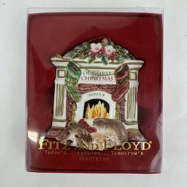 Fitz & Floyd Our First 1st Christmas 2003 Ornament Dog & Cat Holiday Memories