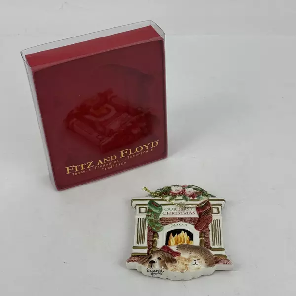 Fitz & Floyd Our First 1st Christmas 2003 Ornament Dog & Cat Holiday Memories