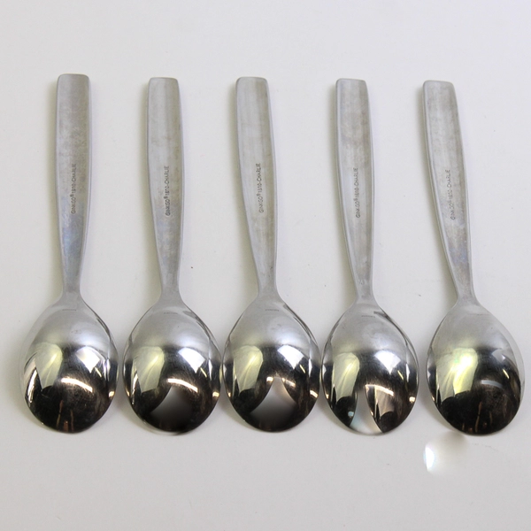Lot 5 Ginkgo Charlie (Stainless) Flatware Place/Oval Soup Spoons