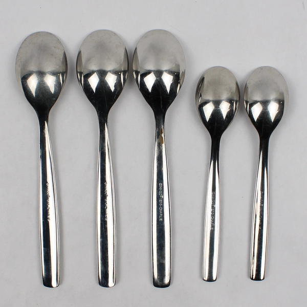 Lot 5 Ginkgo Charlie (Stainless) Flatware 3 Oval Soup Spoons & 2 Teaspoons