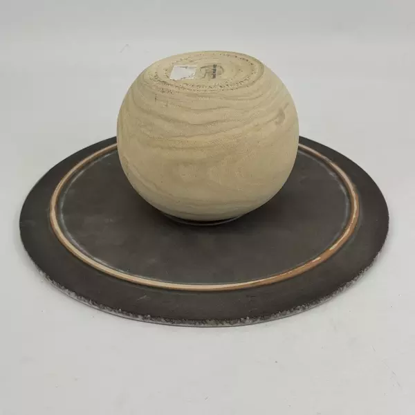 Bloomingville White Speckled Stoneware Pedestal Serving Tray With Wood Base