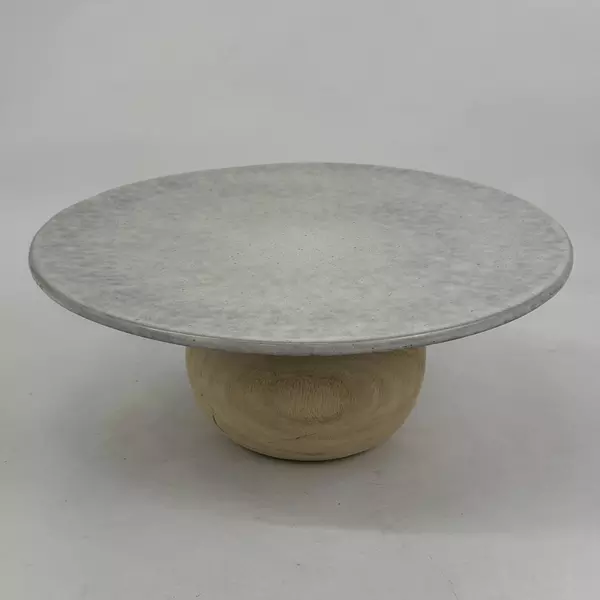 Bloomingville White Speckled Stoneware Pedestal Serving Tray Wood Base Chipped