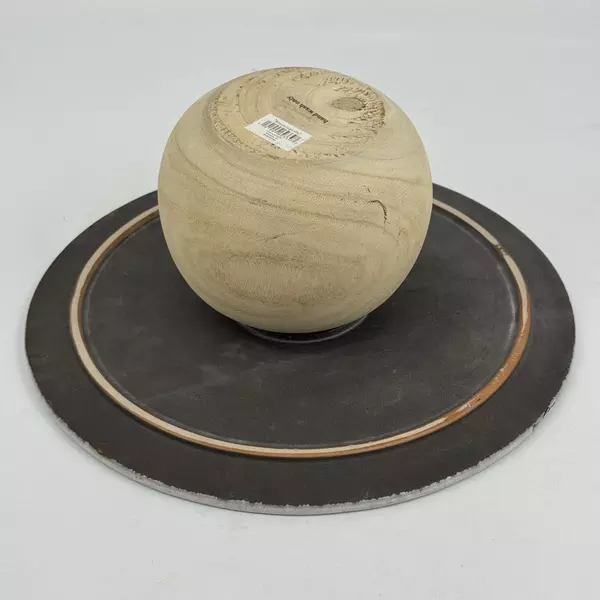 Bloomingville White Speckled Stoneware Pedestal Serving Tray Wood Base Chipped